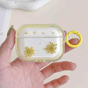 For AirPods Pro Glitter Snowflake Epoxy Dried Flowers Earbuds Box TPU Case(Yellow)