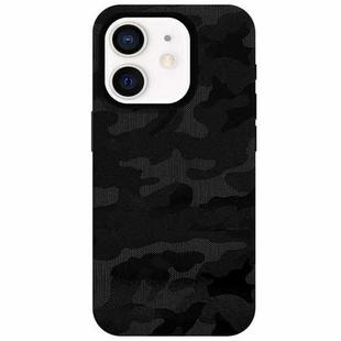 For iPhone 12 Camouflage Ice Feel Texture MagSafe PU Hybrid PC Phone Case(Black)