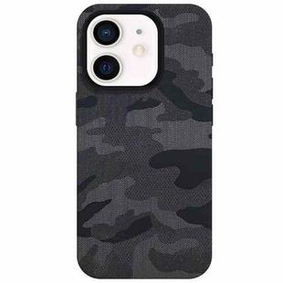 For iPhone 12 Camouflage Ice Feel Texture MagSafe PU Hybrid PC Phone Case(Navy Blue)