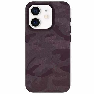 For iPhone 12 Camouflage Ice Feel Texture MagSafe PU Hybrid PC Phone Case(Purple)