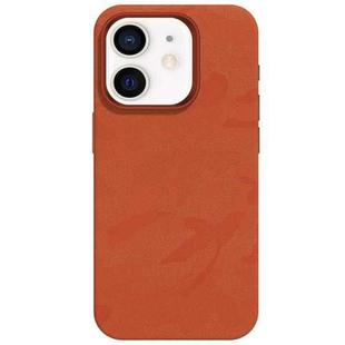 For iPhone 12 Camouflage Ice Feel Texture MagSafe PU Hybrid PC Phone Case(Orange)