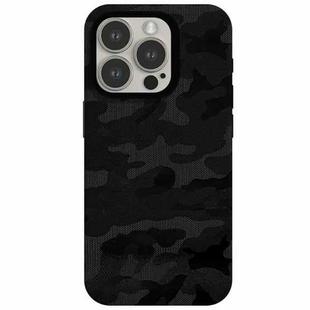 For iPhone 12 Pro Camouflage Ice Feel Texture MagSafe PU Hybrid PC Phone Case(Black)