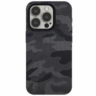 For iPhone 12 Pro Camouflage Ice Feel Texture MagSafe PU Hybrid PC Phone Case(Navy Blue)