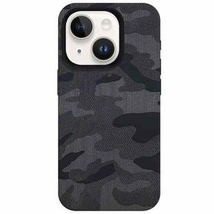 For iPhone 13 Camouflage Ice Feel Texture MagSafe PU Hybrid PC Phone Case(Navy Blue)