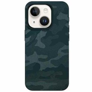 For iPhone 13 Camouflage Ice Feel Texture MagSafe PU Hybrid PC Phone Case(Dark Green)