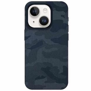 For iPhone 13 Camouflage Ice Feel Texture MagSafe PU Hybrid PC Phone Case(Dark Blue)