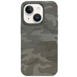 For iPhone 14 Camouflage Ice Feel Texture MagSafe PU Hybrid PC Phone Case(Grey)