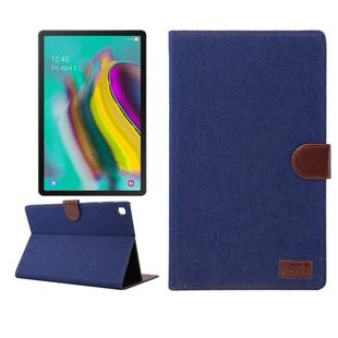 For Samsung Galaxy Tab A7  T505 Denim Texture PC Horizontal Flip Leather Protective Case with Holder & Card Slots & Wallet & Photo Frame & Sleep / Wake-up Function(Dark Blue)