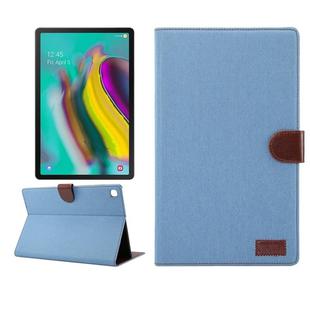For Samsung Galaxy Tab A7  T505 Denim Texture PC Horizontal Flip Leather Protective Case with Holder & Card Slots & Wallet & Photo Frame & Sleep / Wake-up Function(Light Blue)