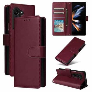 For Samsung Galaxy Z Fold5 5G Multifunctional Horizontal Flip Leather Phone Case with Three Card Slot(Wine Red)