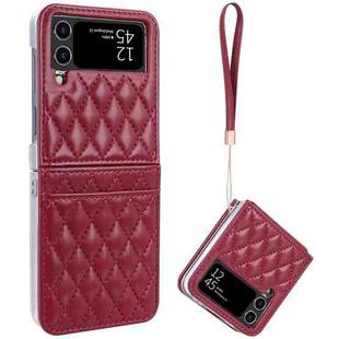 For Samsung Galaxy Z Flip4 VIETAO Rhombic Texture PU Card Slot Phone Case with Lanyard(Red)