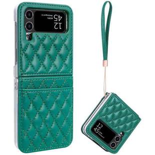 For Samsung Galaxy Z Flip4 VIETAO Rhombic Texture PU Card Slot Phone Case with Lanyard(Green)