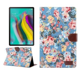 For Samsung Galaxy Tab A7 T505 Flower Cloth Texture PC Horizontal Flip Leather Protective Case, with Holder & Card Slots & Wallet & Photo Frame & Sleep / Wake-up Function(Blue)
