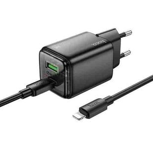 hoco N52 Monsoon Dual Port PD20W Type-C, QC3.0 USB Charger with 1m 8 Pin Cable, EU Plug(Black)