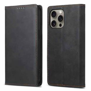 For iPhone 16 Pro Max Business Solid Color Magnetic RFID Leather Phone Case(Black)