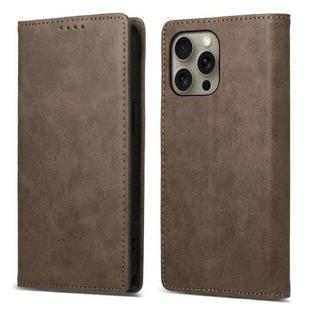 For iPhone 16 Pro Max Business Solid Color Magnetic RFID Leather Phone Case(Brown)