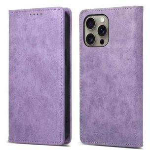 For iPhone 16 Pro Max Business Solid Color Magnetic RFID Leather Phone Case(Purple)