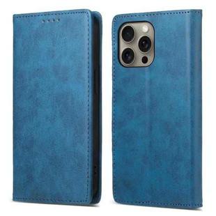 For iPhone 16 Pro Max Business Solid Color Magnetic RFID Leather Phone Case(Blue)