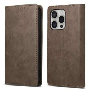 For iPhone 16 Pro Business Solid Color Magnetic RFID Leather Phone Case(Brown)