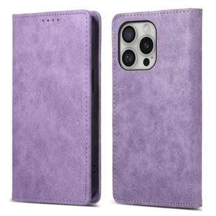 For iPhone 16 Pro Business Solid Color Magnetic RFID Leather Phone Case(Purple)