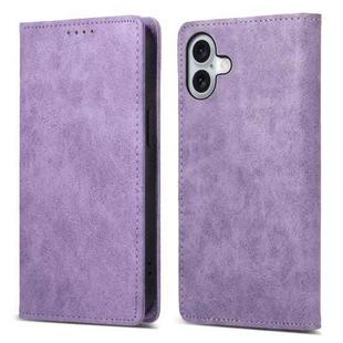 For iPhone 16 Plus Business Solid Color Magnetic RFID Leather Phone Case(Purple)