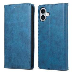 For iPhone 16 Plus Business Solid Color Magnetic RFID Leather Phone Case(Blue)