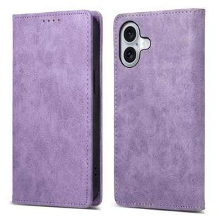 For iPhone 16 Business Solid Color Magnetic RFID Leather Phone Case(Purple)