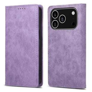 For iPhone 17 Pro Business Solid Color Magnetic RFID Leather Phone Case(Purple)