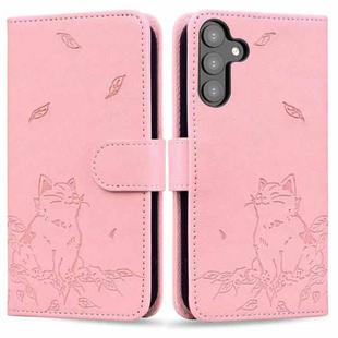 For Samsung Galaxy S24+ 5G Cute Cat Embossed Leather Phone Case(Pink)
