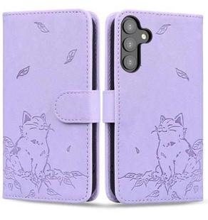 For Samsung Galaxy S23 FE 5G Cute Cat Embossed Leather Phone Case(Purple)