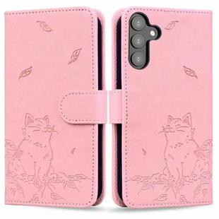 For Samsung Galaxy S23 FE 5G Cute Cat Embossed Leather Phone Case(Pink)