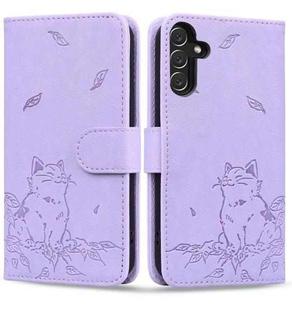 For Samsung Galaxy S24 FE 5G Cute Cat Embossed Leather Phone Case(Purple)