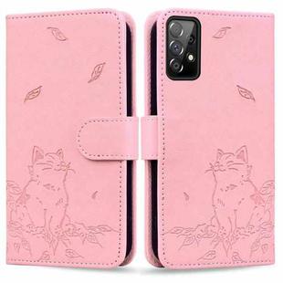 For Samsung Galaxy A53 5G Cute Cat Embossed Leather Phone Case(Pink)