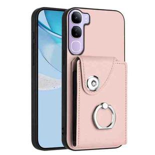 For vivo V40 Lite 5G IDN Organ Card Bag Ring Holder Phone Case(Pink)