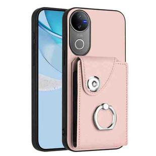 For vivo V50 / V50e Organ Card Bag Ring Holder Phone Case(Pink)
