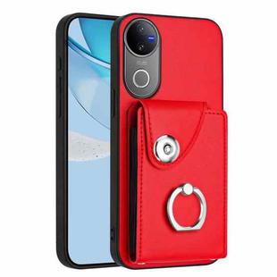 For vivo V50 / V50e Organ Card Bag Ring Holder Phone Case(Red)