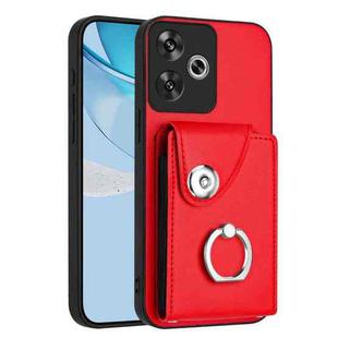 For Redmi Turbo 3 Organ Card Bag Ring Holder Phone Case(Red)