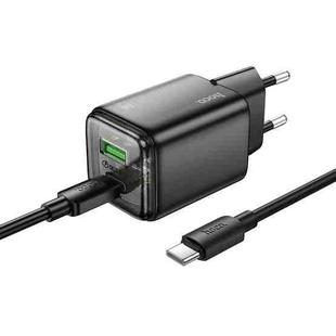 hoco N53 Monsoon Dual Port PD30W Type-C, QC3.0 USB Charger with 1m Type-C Cable, EU Plug(Black)