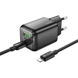 hoco N53 Monsoon Dual Port PD30W Type-C, QC3.0 USB Charger with 1m 8 Pin Cable, EU Plug(Black)