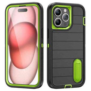 For iPhone 15 Pro Max Defender Gen2 Rugged PC + Silicone Phone Case with Holder(Black+Green)