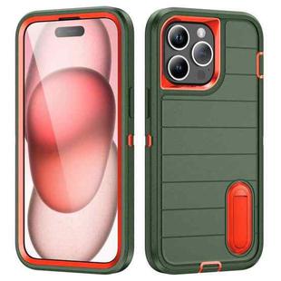 For iPhone 15 Pro Max Defender Gen2 Rugged PC + Silicone Phone Case with Holder(Dark Green+Orange)