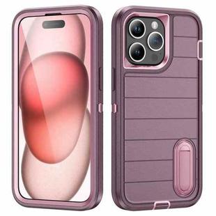 For iPhone 15 Pro Max Defender Gen2 Rugged PC + Silicone Phone Case with Holder(Purple+Light Pink)