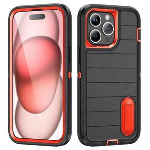 For iPhone 15 Pro Defender Gen2 Rugged PC + Silicone Phone Case with Holder(Black+Orange)