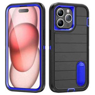 For iPhone 15 Pro Defender Gen2 Rugged PC + Silicone Phone Case with Holder(Black+Dark Blue)