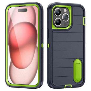 For iPhone 15 Pro Defender Gen2 Rugged PC + Silicone Phone Case with Holder(Dark Blue+Green)