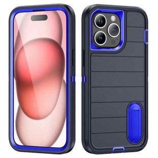 For iPhone 15 Pro Defender Gen2 Rugged PC + Silicone Phone Case with Holder(Dark Blue)