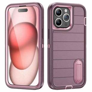 For iPhone 15 Pro Defender Gen2 Rugged PC + Silicone Phone Case with Holder(Purple+Light Pink)