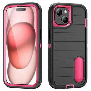 For iPhone 15 Plus Defender Gen2 Rugged PC + Silicone Phone Case with Holder(Black+Pink)