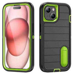 For iPhone 15 Plus Defender Gen2 Rugged PC + Silicone Phone Case with Holder(Black+Green)