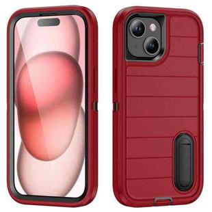 For iPhone 15 Plus Defender Gen2 Rugged PC + Silicone Phone Case with Holder(Red+Black)